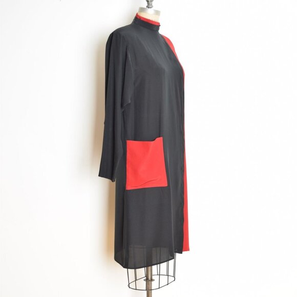 vintage 80s dress black red color block futuristic mod modest space age M - Picture 5 of 9